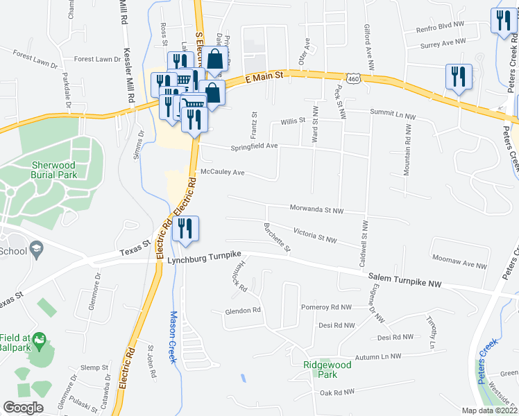 map of restaurants, bars, coffee shops, grocery stores, and more near 1752 Morwanda Street Northwest in Salem