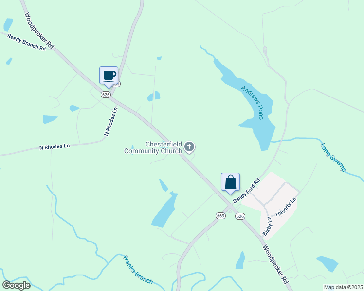 map of restaurants, bars, coffee shops, grocery stores, and more near 7200 Woodpecker Road in Chesterfield
