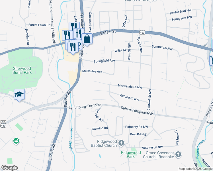 map of restaurants, bars, coffee shops, grocery stores, and more near 1752 Morwanda Street Northwest in Salem