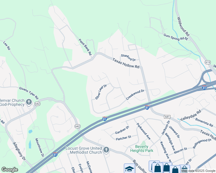 map of restaurants, bars, coffee shops, grocery stores, and more near 2811 Silver Leaf Drive in Salem
