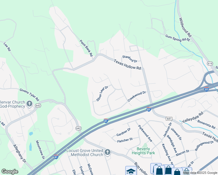 map of restaurants, bars, coffee shops, grocery stores, and more near 2811 Silver Leaf Drive in Salem