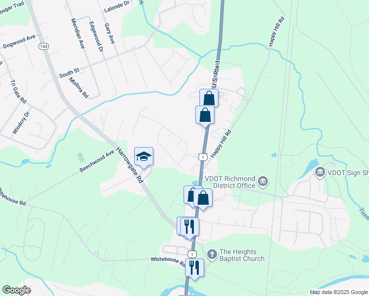 map of restaurants, bars, coffee shops, grocery stores, and more near 2707 Amherst Ridge Way in Chesterfield County