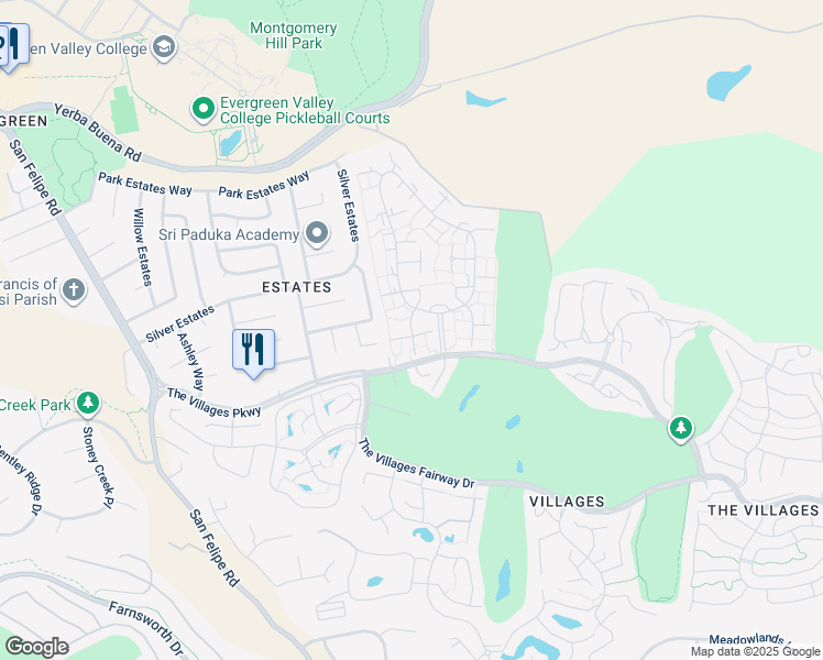 map of restaurants, bars, coffee shops, grocery stores, and more near 5184 Cribari Circle in San Jose