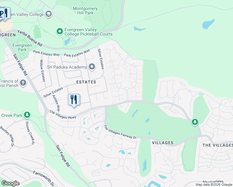 map of restaurants, bars, coffee shops, grocery stores, and more near 5518 Cribari Circle in San Jose