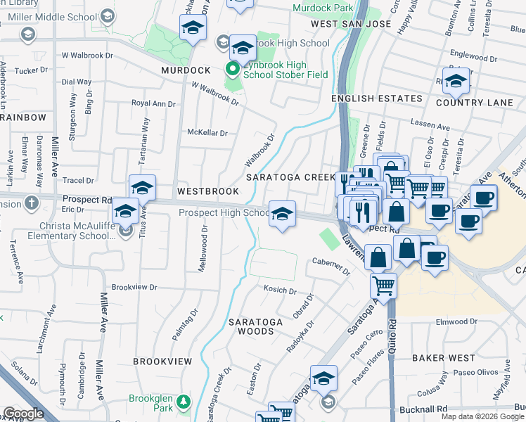 map of restaurants, bars, coffee shops, grocery stores, and more near in Santa Clara County