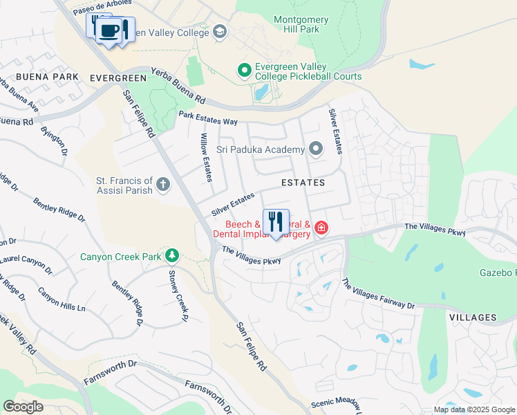 map of restaurants, bars, coffee shops, grocery stores, and more near 5263 Knights Estates in San Jose