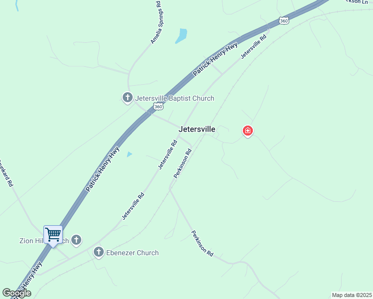 map of restaurants, bars, coffee shops, grocery stores, and more near 22240 Perkinson Road in Jetersville