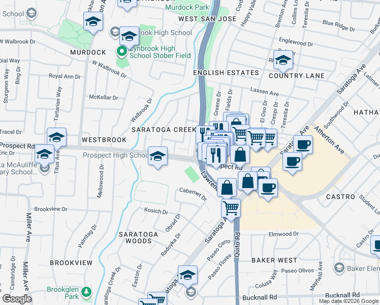map of restaurants, bars, coffee shops, grocery stores, and more near in San Jose