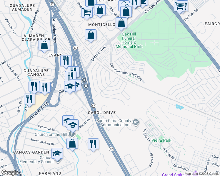 map of restaurants, bars, coffee shops, grocery stores, and more near 416 Mill Pond Drive in San Jose