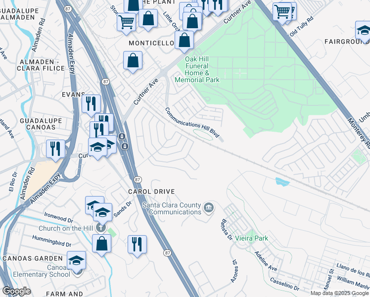 map of restaurants, bars, coffee shops, grocery stores, and more near 405 Mill Pond Drive in San Jose