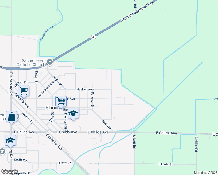 map of restaurants, bars, coffee shops, grocery stores, and more near 9786 Haskell Avenue in Planada