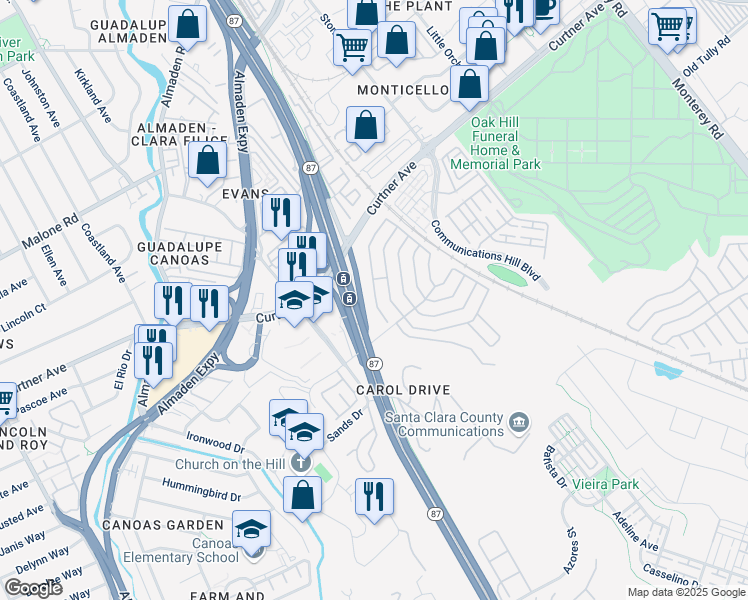 map of restaurants, bars, coffee shops, grocery stores, and more near in San Jose