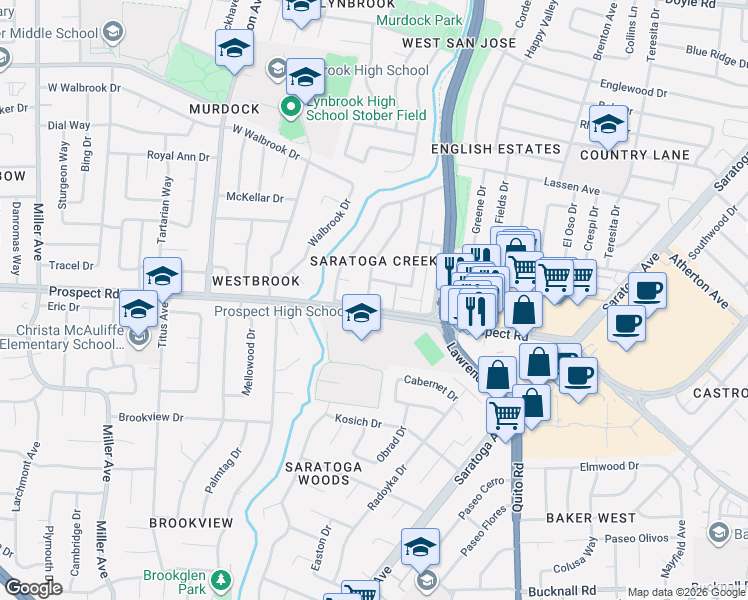 map of restaurants, bars, coffee shops, grocery stores, and more near in San Jose