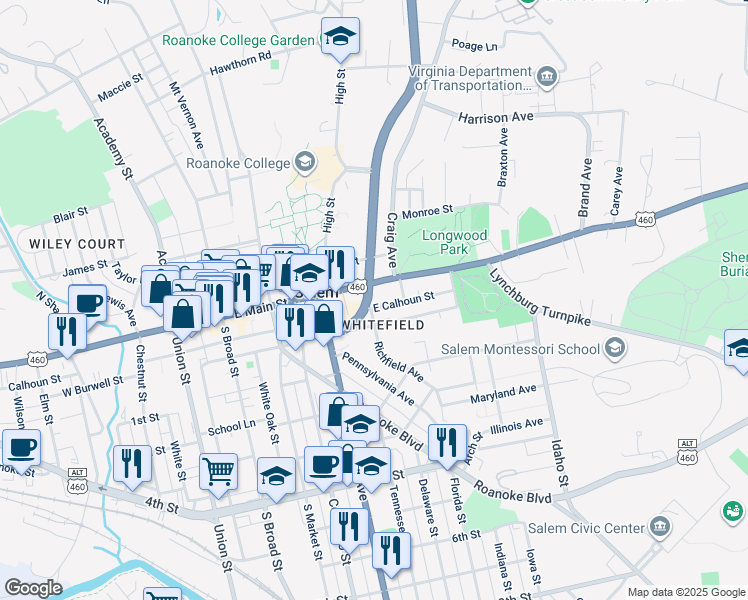 map of restaurants, bars, coffee shops, grocery stores, and more near 14 Richfield Avenue in Salem