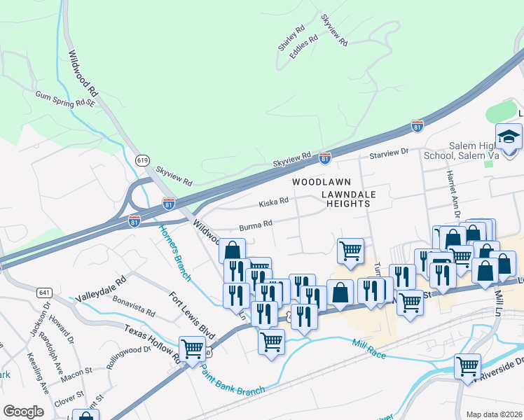 map of restaurants, bars, coffee shops, grocery stores, and more near 1938 Burma Road in Salem