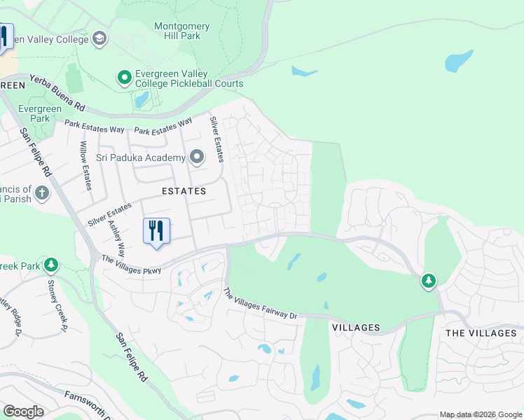map of restaurants, bars, coffee shops, grocery stores, and more near 5576 Cribari Circle in San Jose