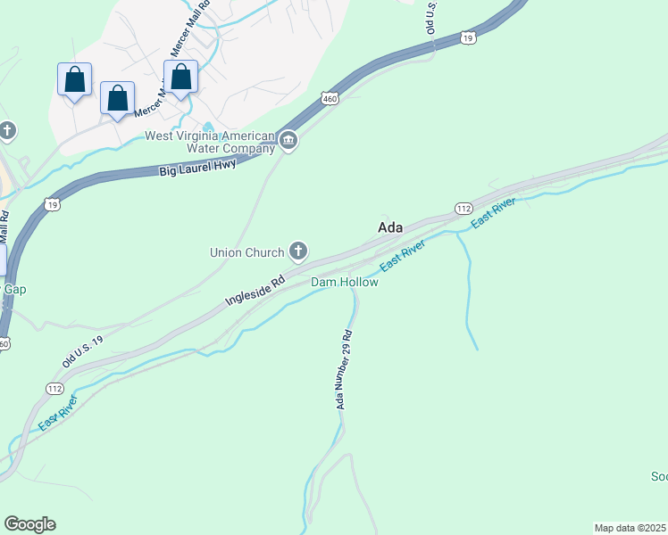 map of restaurants, bars, coffee shops, grocery stores, and more near 185 Shaley Knob in Bluefield