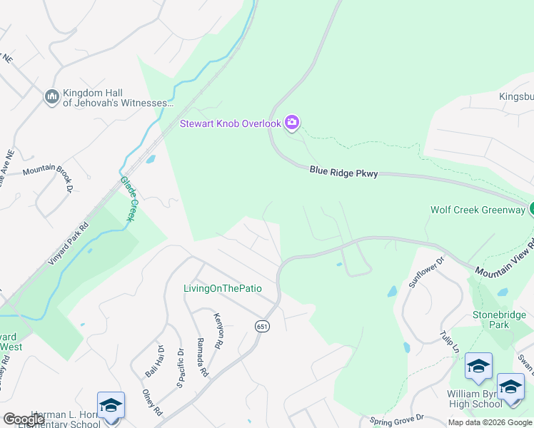 map of restaurants, bars, coffee shops, grocery stores, and more near 1812 Mountain View Road in Vinton
