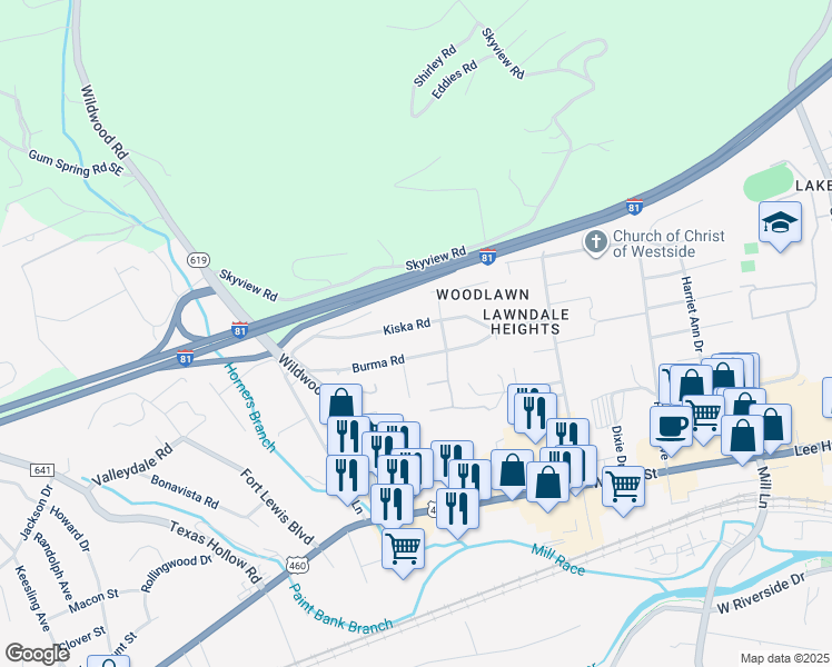 map of restaurants, bars, coffee shops, grocery stores, and more near 1900 Kiska Road in Salem
