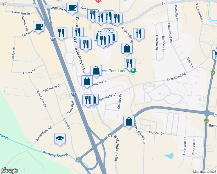 map of restaurants, bars, coffee shops, grocery stores, and more near 3158 Park Place Drive in Cape Girardeau