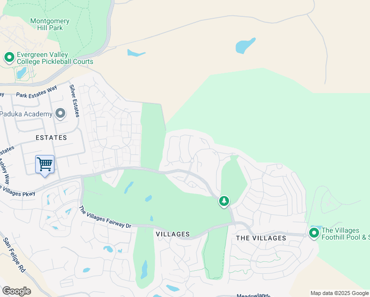 map of restaurants, bars, coffee shops, grocery stores, and more near 7111 Vía Portada in San Jose