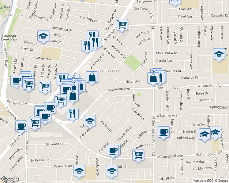 map of restaurants, bars, coffee shops, grocery stores, and more near 1615 Duvall Drive in San Jose