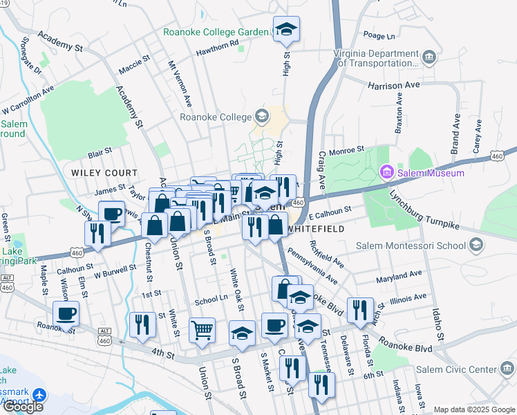 map of restaurants, bars, coffee shops, grocery stores, and more near in Salem