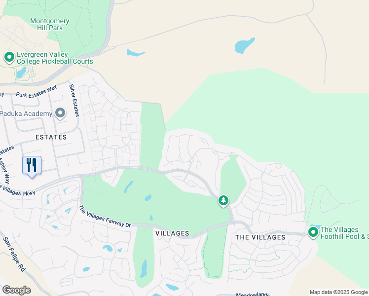 map of restaurants, bars, coffee shops, grocery stores, and more near 7111 Vía Portada in San Jose