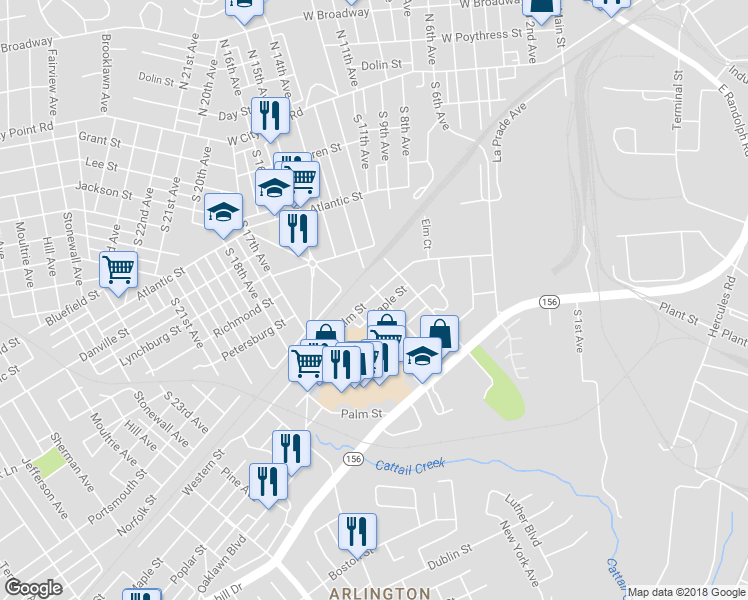map of restaurants, bars, coffee shops, grocery stores, and more near 911 Elm Street in Hopewell