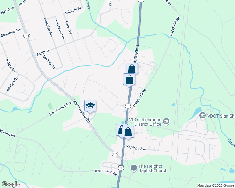 map of restaurants, bars, coffee shops, grocery stores, and more near 2730 Amherst Ridge Way in Colonial Heights
