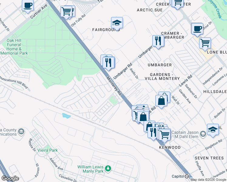 map of restaurants, bars, coffee shops, grocery stores, and more near 37 Esfahan Drive in San Jose
