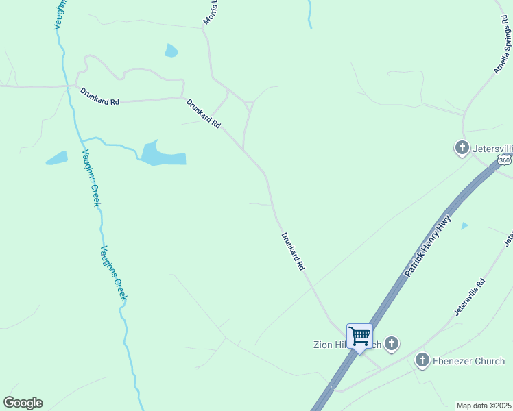 map of restaurants, bars, coffee shops, grocery stores, and more near 6220 Drunkard Road in Jetersville