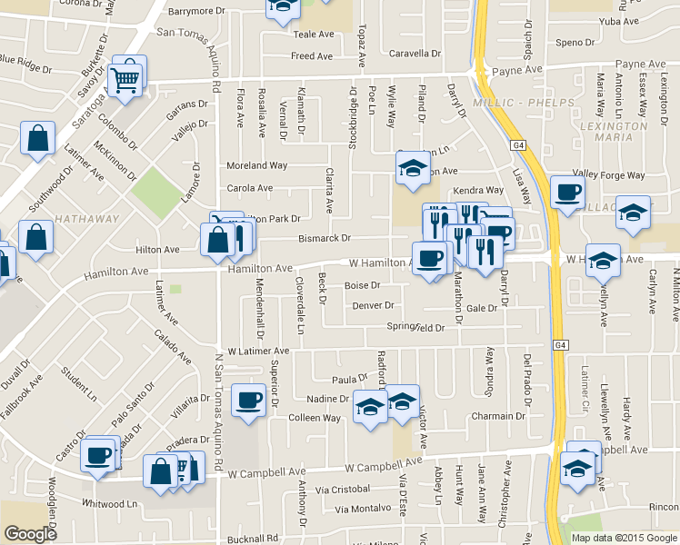 map of restaurants, bars, coffee shops, grocery stores, and more near 1625 Charleston Drive in San Jose