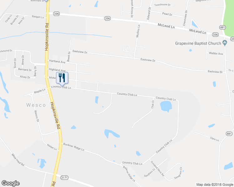 map of restaurants, bars, coffee shops, grocery stores, and more near 338 Country Club Lane in Madisonville