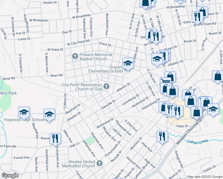 map of restaurants, bars, coffee shops, grocery stores, and more near 278 South 22nd Avenue in Hopewell