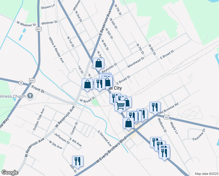map of restaurants, bars, coffee shops, grocery stores, and more near in Central City