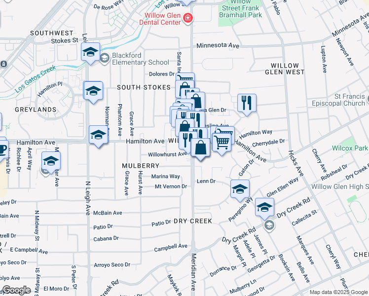map of restaurants, bars, coffee shops, grocery stores, and more near in San Jose