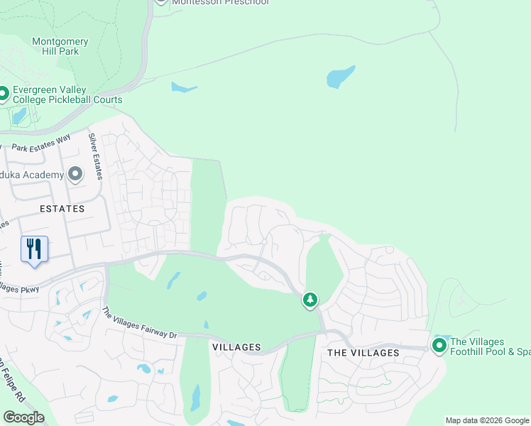 map of restaurants, bars, coffee shops, grocery stores, and more near 7112 Vía Portada in San Jose