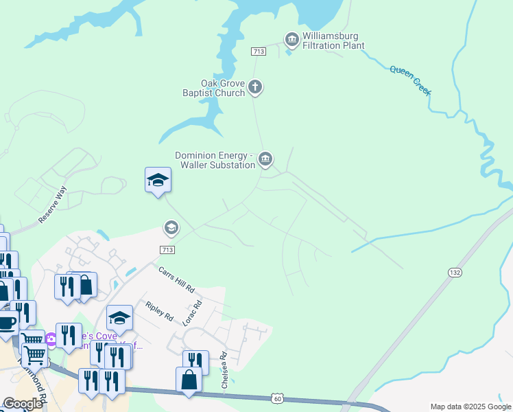 map of restaurants, bars, coffee shops, grocery stores, and more near 429 Waller Mill Road in Williamsburg