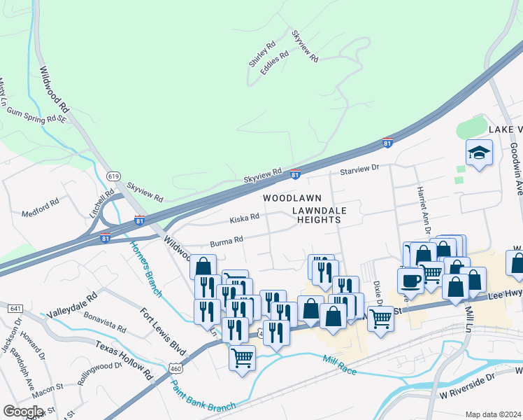 map of restaurants, bars, coffee shops, grocery stores, and more near 1900 Kiska Road in Salem