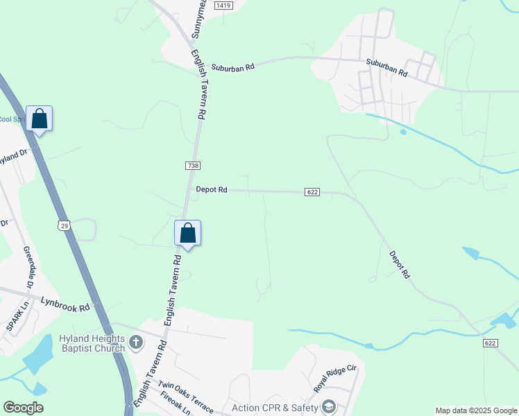 map of restaurants, bars, coffee shops, grocery stores, and more near 31 Warm Breeze Lane in Rustburg