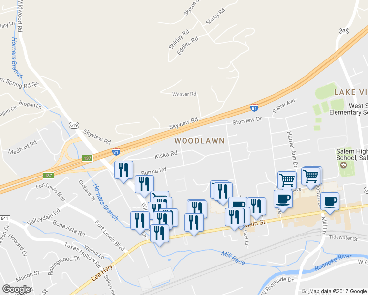 map of restaurants, bars, coffee shops, grocery stores, and more near 1870 Kiska Road in Salem