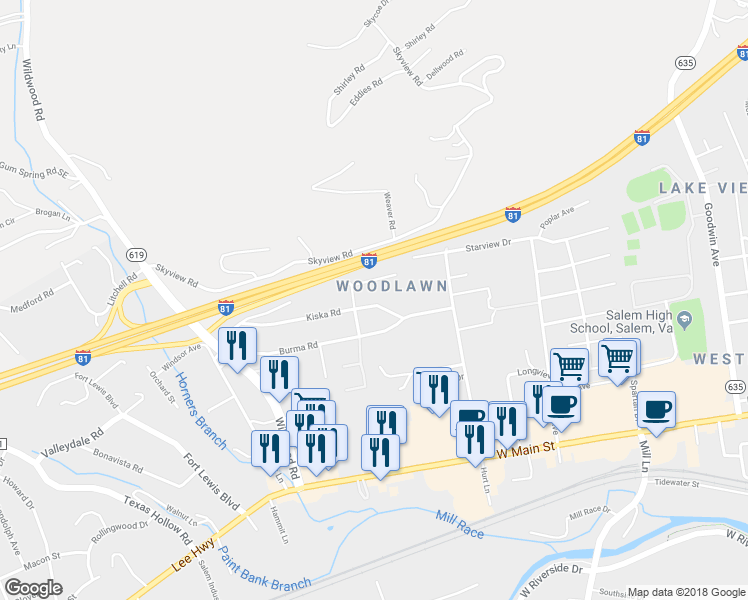 map of restaurants, bars, coffee shops, grocery stores, and more near 1858 Kiska Road in Salem