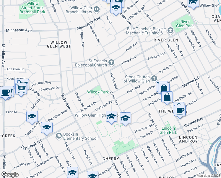 map of restaurants, bars, coffee shops, grocery stores, and more near 1820 Cottle Avenue in San Jose