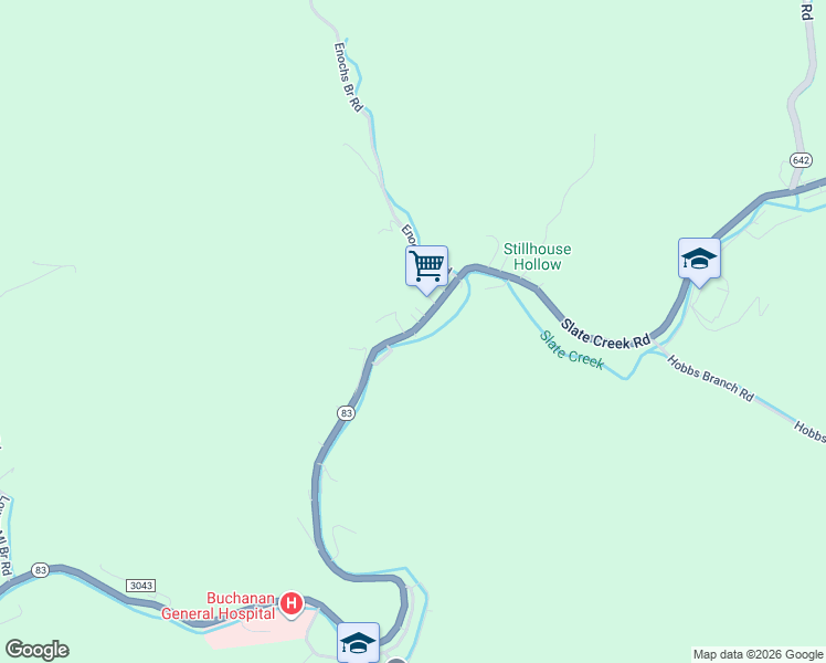 map of restaurants, bars, coffee shops, grocery stores, and more near Slate Creek Road in Grundy