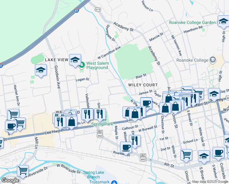 map of restaurants, bars, coffee shops, grocery stores, and more near 635 Lou Ann Street in Salem