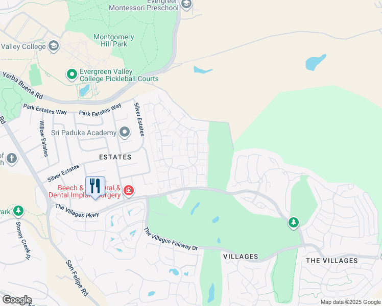map of restaurants, bars, coffee shops, grocery stores, and more near 5141 Cribari Place in San Jose