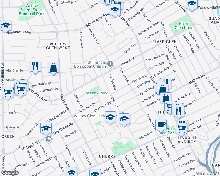 map of restaurants, bars, coffee shops, grocery stores, and more near 1806 Cottle Avenue in San Jose