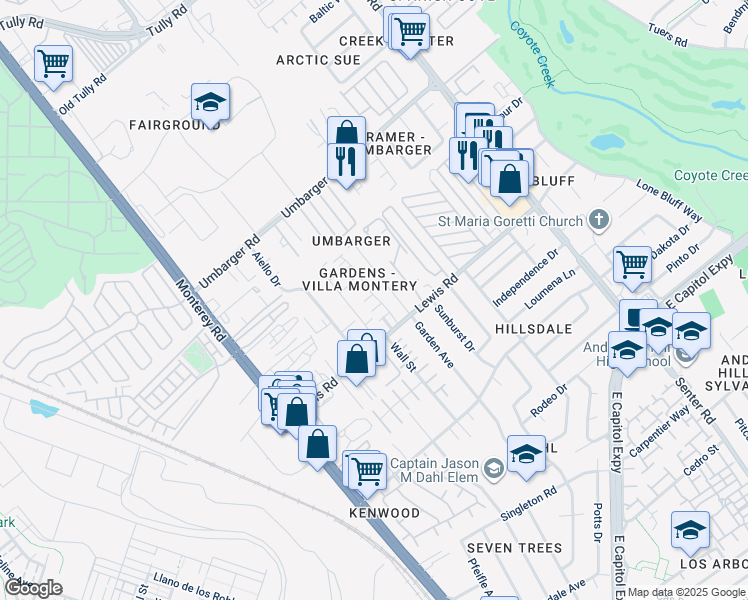 map of restaurants, bars, coffee shops, grocery stores, and more near 2793 Lavender Terrace in San Jose