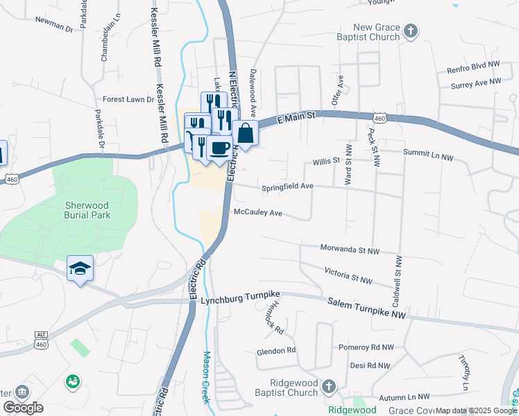 map of restaurants, bars, coffee shops, grocery stores, and more near 1645 McCauley Avenue in Salem